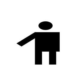 Simple black geometric figure of a person with circle head and rectangular body on white background