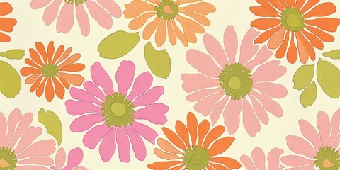 Obraz premium Abstract hand drawn flower art seamless pattern illustration. Acrylic paint nature floral background in vintage art style. Spring season painting print