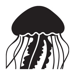 Silhouette image of a jellyfish, fill black, silhouette vector style, isolated on a white background