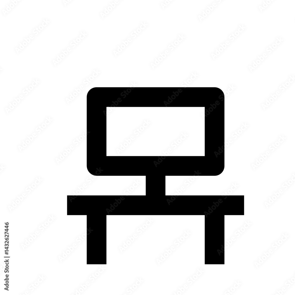 Poster illustration of a simple black computer monitor with a rectangular screen and a stand on a white bac