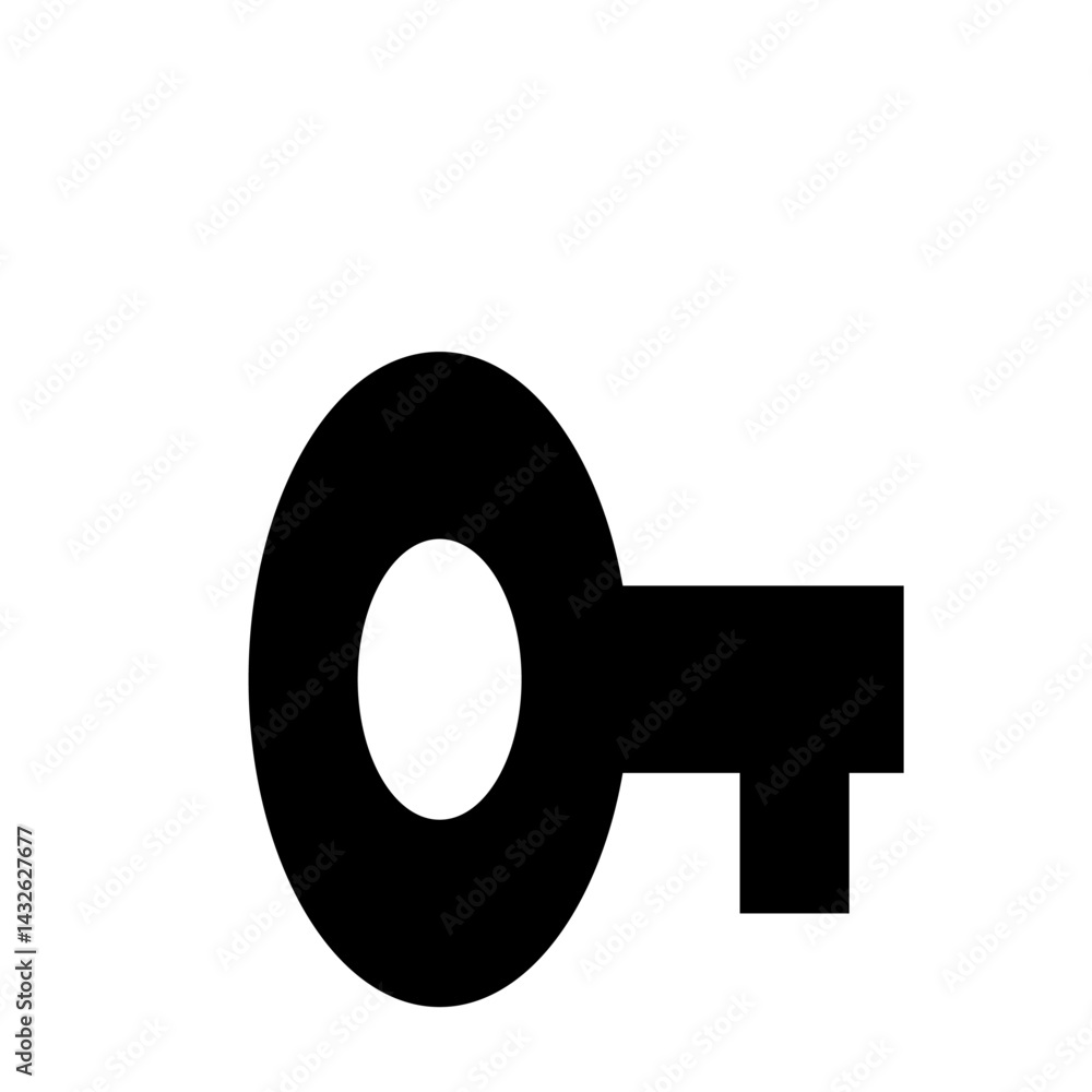 Poster simple black key with circular head and rectangular shaft on a white background security item image