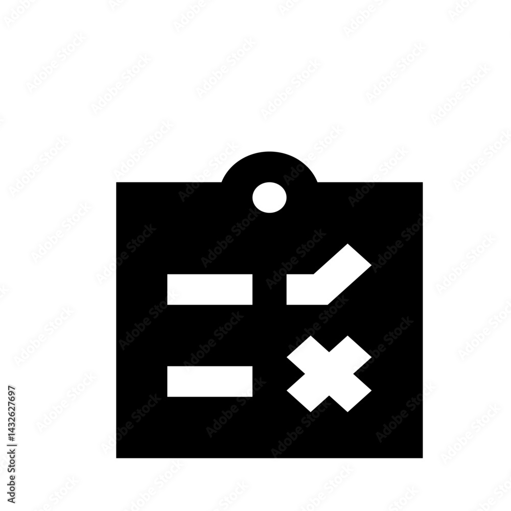 Poster black clipboard with white horizontal bars checkmark and cross symbol representing task management p