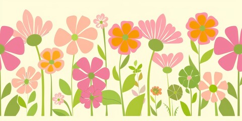 Abstract hand drawn flower art seamless pattern illustration. Acrylic paint nature floral background in vintage art style. Spring season painting print