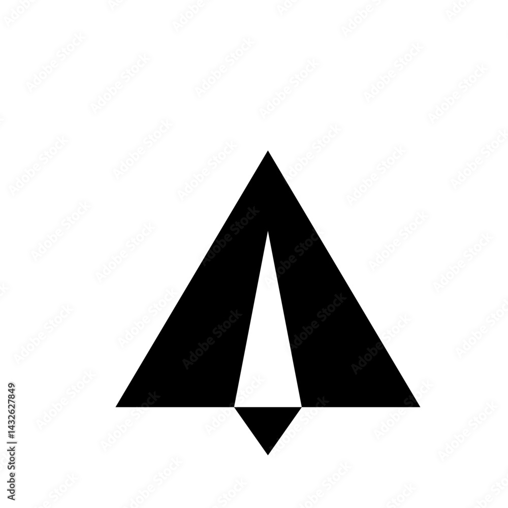 Poster stylized paper airplane icon with black triangle wings and a white center triangle shape design elem