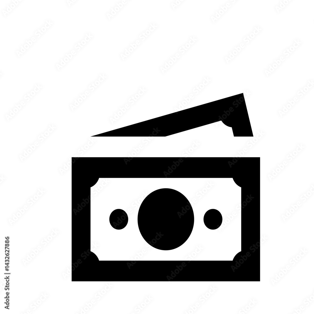 Poster illustration of a stack of money with a rectangular shape and circular details on a white background