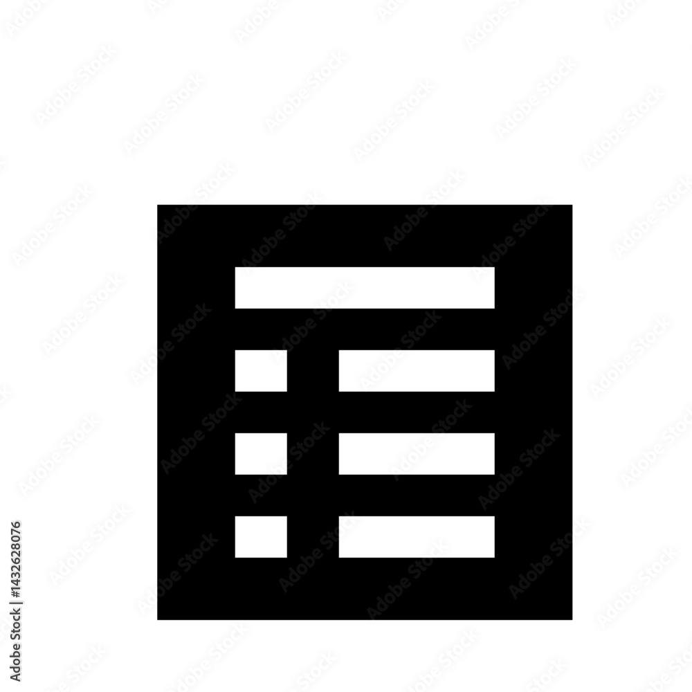 Poster black rectangle containing white horizontal bars and squares in a structured arrangement design art