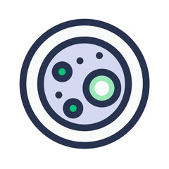 Petri dish with bacterial colonies icon on black