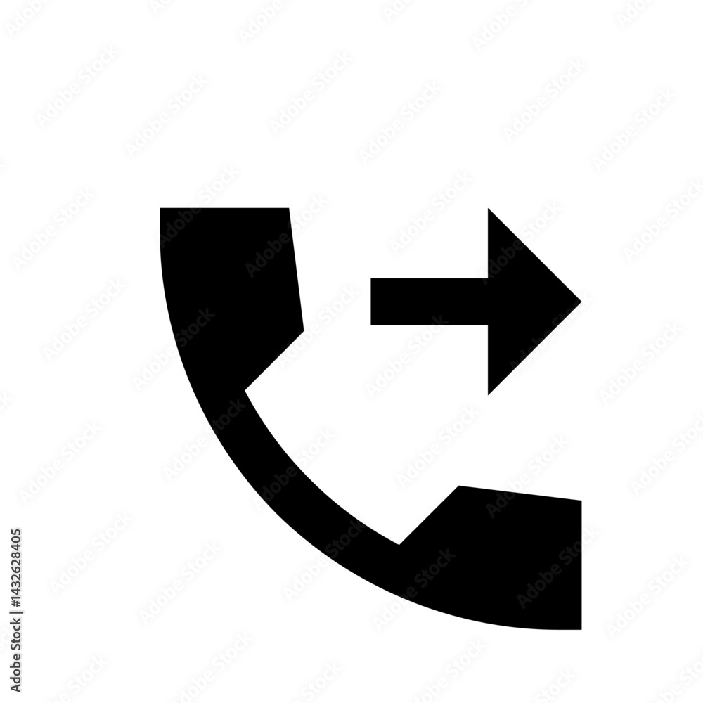 Poster black phone receiver icon with an arrow pointing to the right indicating call forwarding action