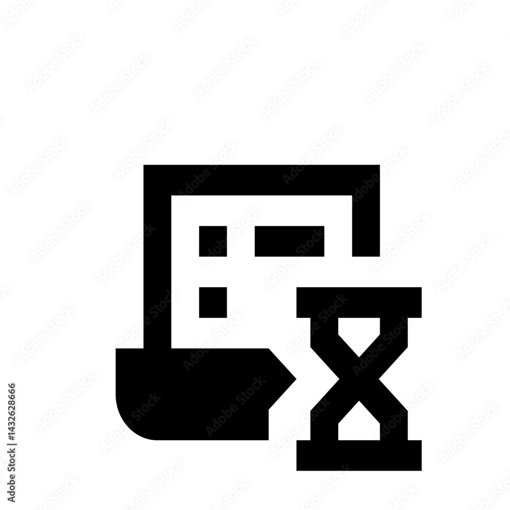 Poster black and white icon showing a computer screen with an hourglass indicating loading or processing ti