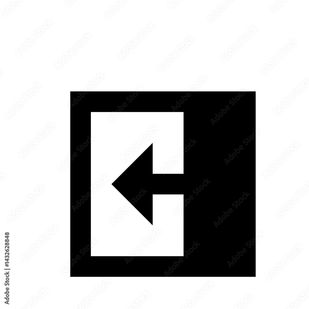 Poster black arrow pointing left within a white square against a black background graphic design element