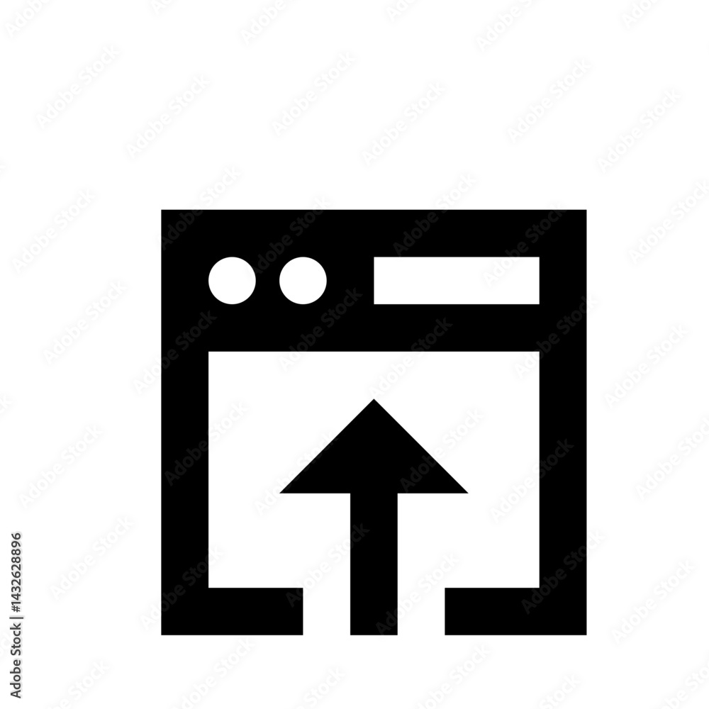 Poster black outlined upload icon showing an arrow pointing upwards into a stylized window interface elemen