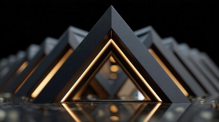 Geometric architectural design featuring illuminated triangular forms.