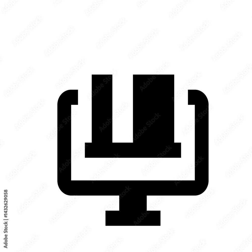 Poster black and white computer monitor icon with rounded corners and a rectangular screen and base design 