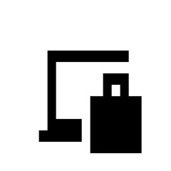 A black and white illustration of a crane lifting a square object in a minimalist style drawing design