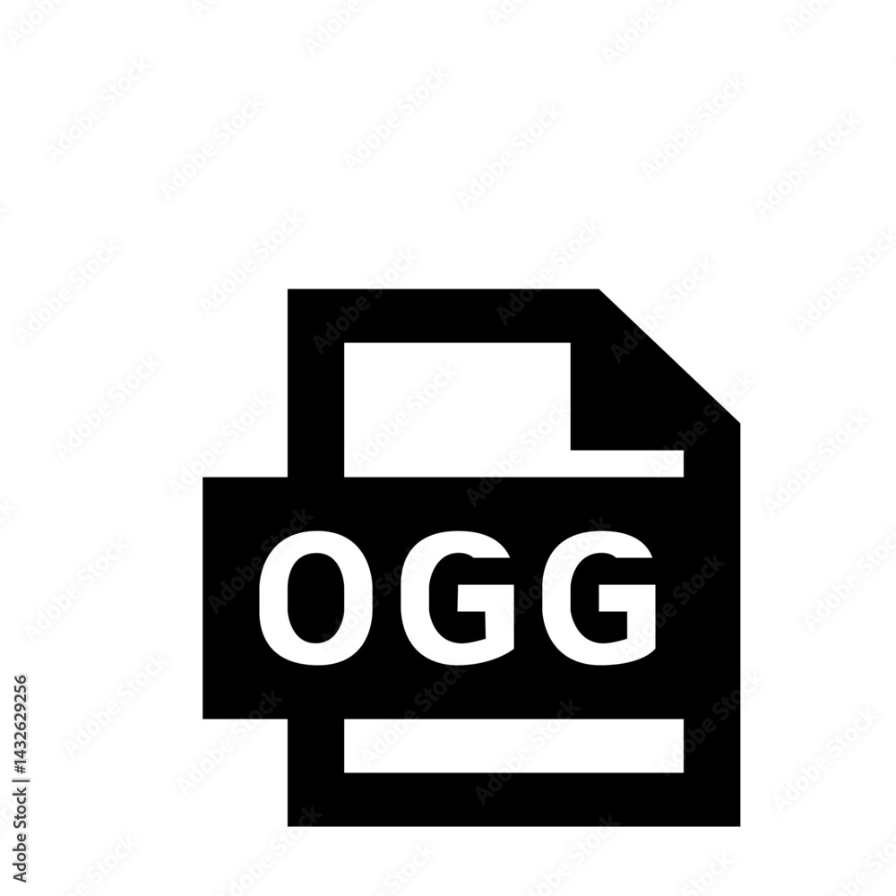 Poster ogg file format icon in black and white showing the file extension on a stylized document shape imag