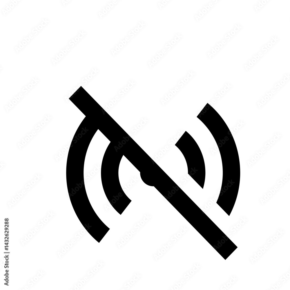 Poster black wifi symbol with a diagonal line through it indicating no signal or connection available curre