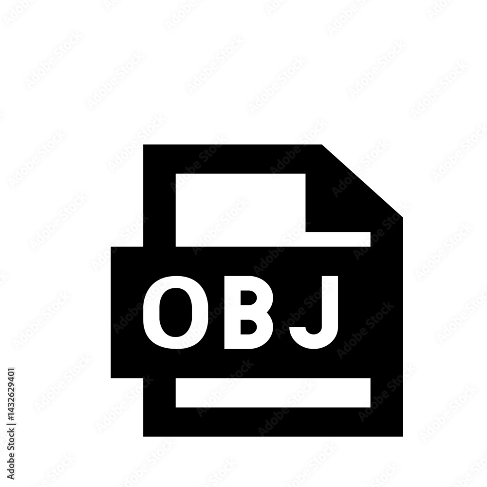 Poster illustration of a black file icon with the letters obj in white on the file format symbol design