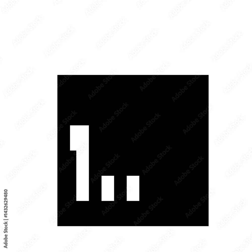 Poster three white squares of varying sizes arranged horizontally on a black background at the bottom of im