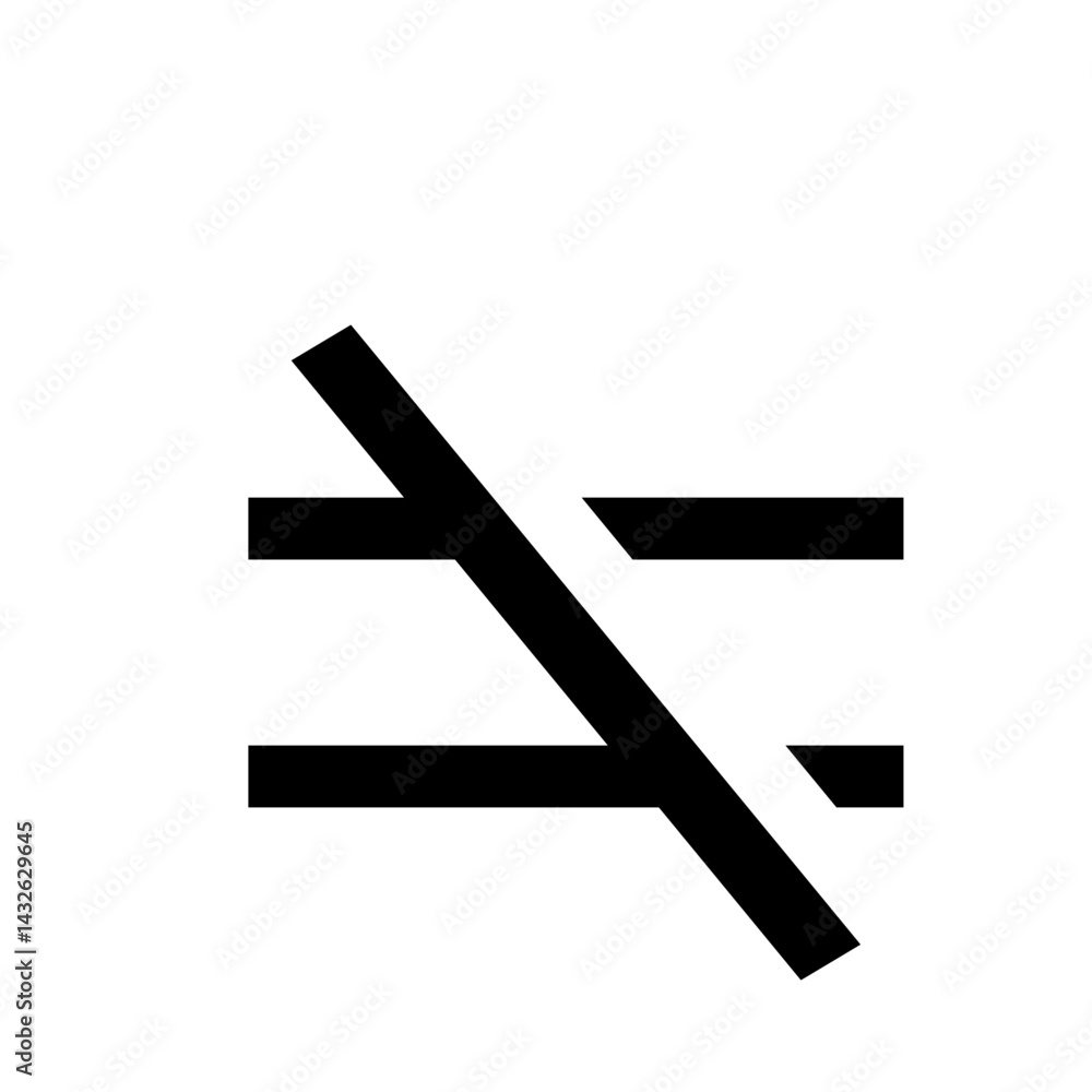 Poster black not equal to symbol with a diagonal line through two horizontal lines on a white background vi