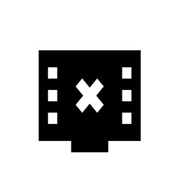 Black square with a white x in the center and white squares on the sides in a symmetrical arrangement