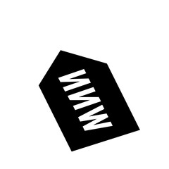 Black tag with white www letters diagonally placed and angled to the left on a white background