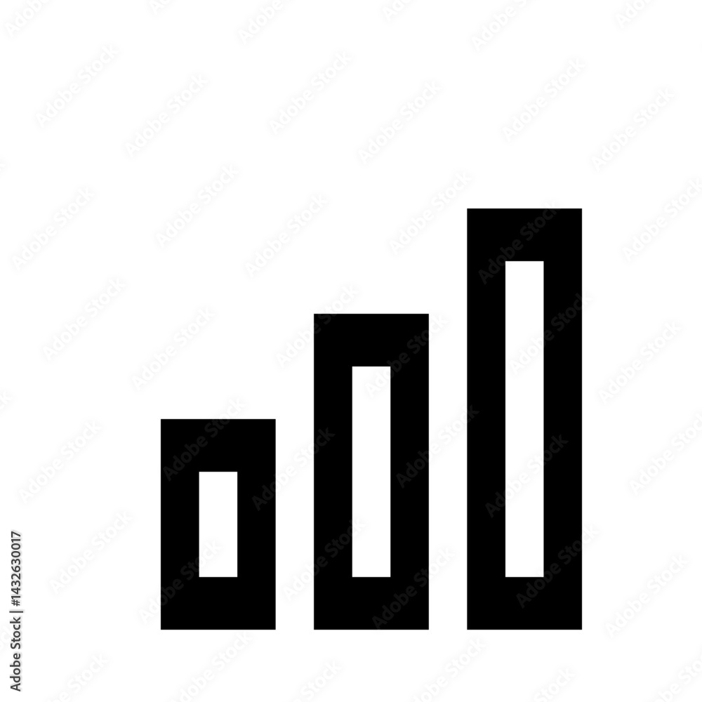 Poster three black outlined rectangles increasing in height from left to right on a white background