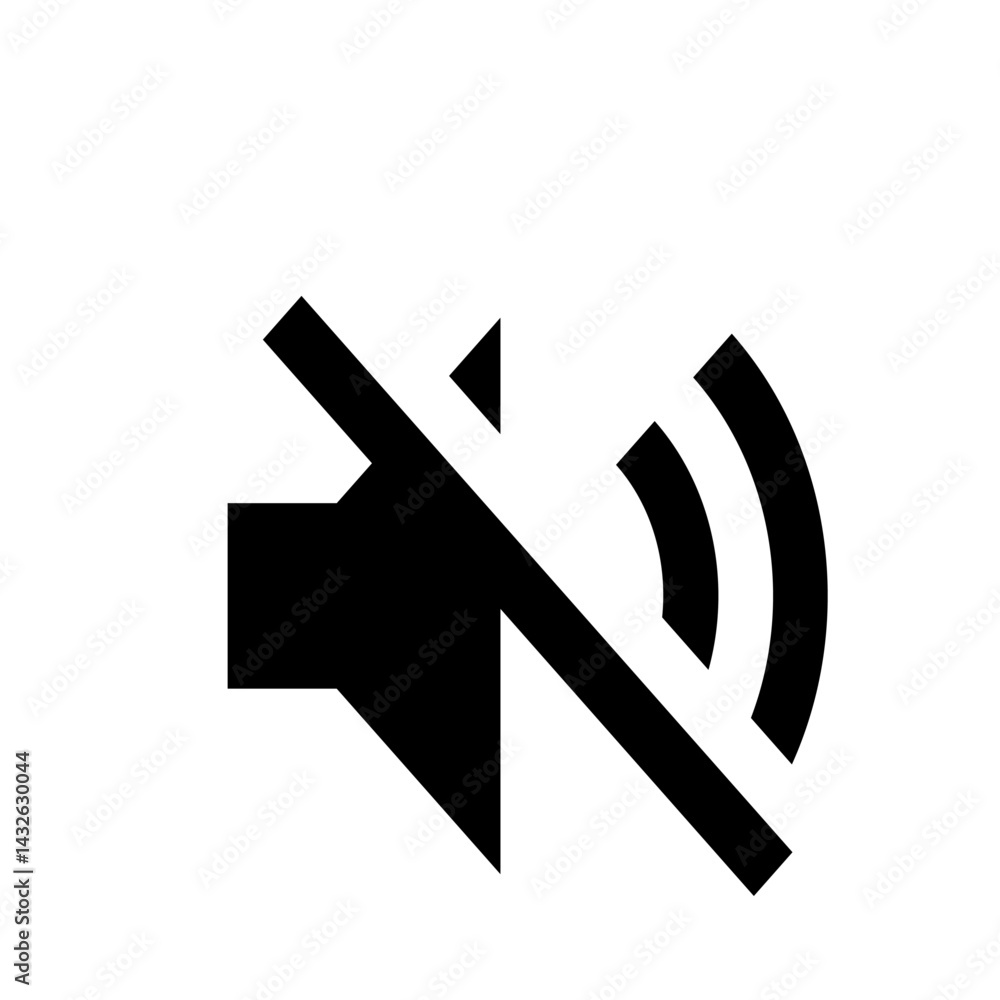 Poster illustration of a muted speaker icon with a line through it indicating no sound or audio output sign
