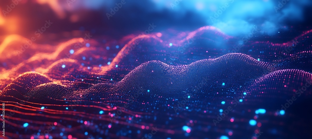Poster abstract visualization of cloud storage data lakes and analytic pipelines representing digital infra