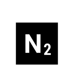 Illustration of nitrogen molecule n two in white on a black square background chemical representation