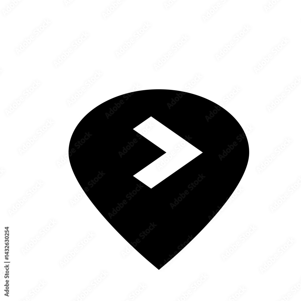 Poster black map pointer icon with a white right arrow inside indicating direction or location on a map 100