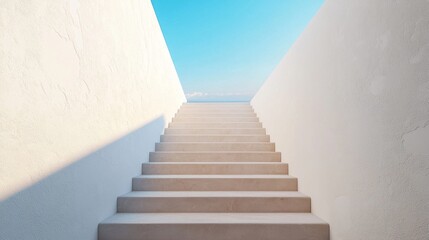 A white staircase with a blue sky in the background
