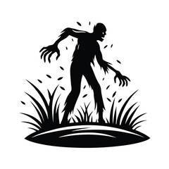 Silhouette Creepy Monster Figure with Spiked Limbs, Walking Through Jagged Ground