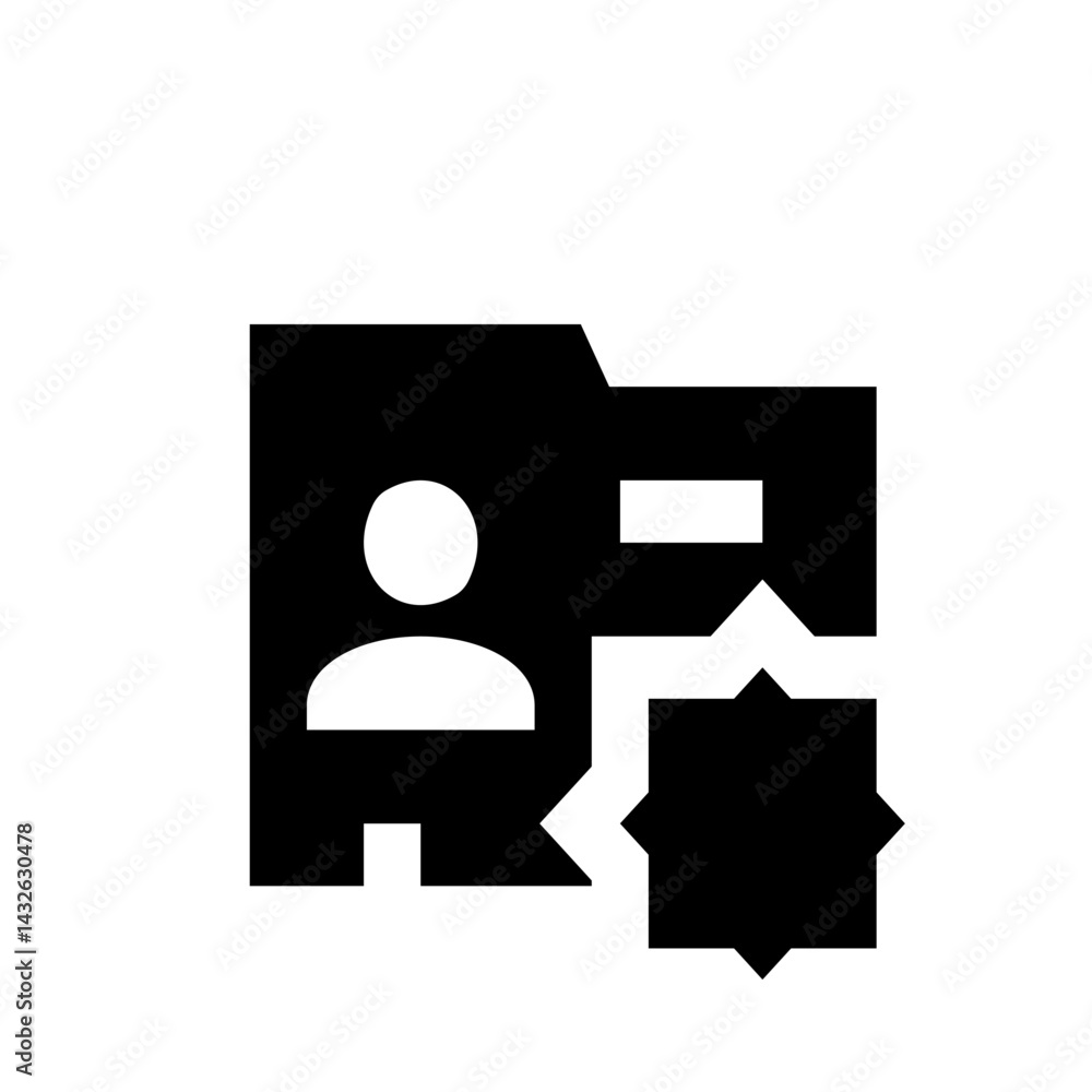 Poster person icon with settings gear and folder representing user profile configuration options and data m