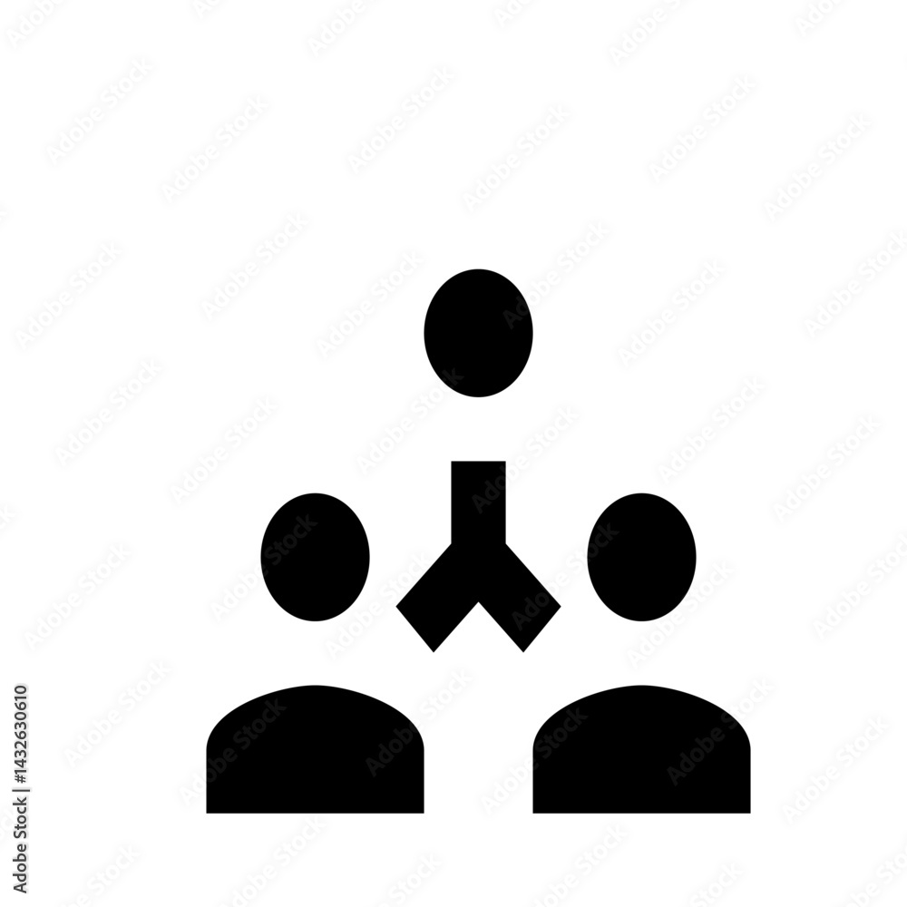 Poster black and white hierarchical structure with two base figures and one top figure connected by lines