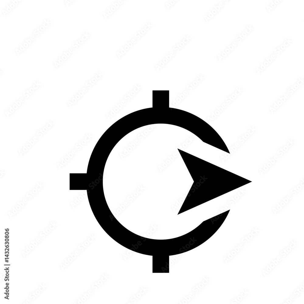 Poster illustration of a circular target with extended points and a bold arrow pointing to the right side