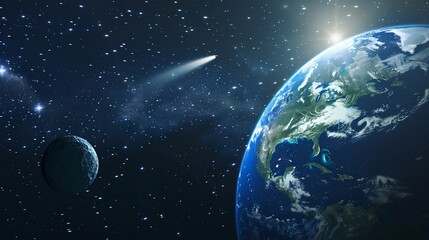 Earth, comet, space, sun, planets, cosmos, background, galaxy, exploration, science