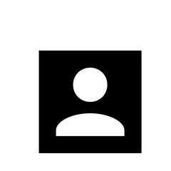 A simple black and white user icon with a circle head and rounded body silhouette on a black background
