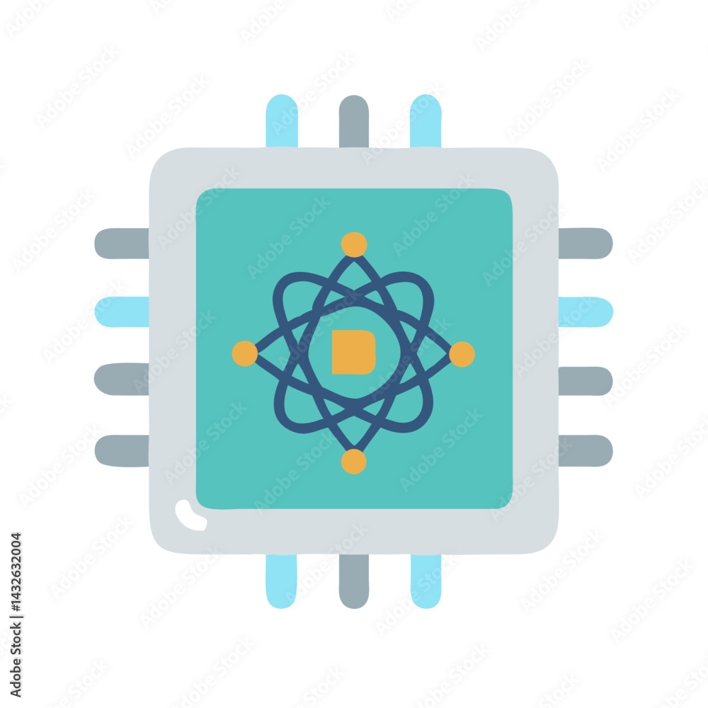 Poster chip icon with an atom design, data processing