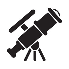 Silhouette image of a telescope icon, silhouette vector style, isolated on a white background