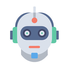 Cute Robot Head with Headphones on Black Background