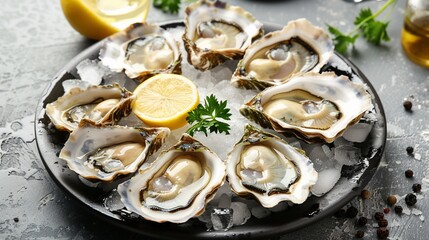 Fresh Oysters on Ice, Restaurant Setting, Food Photography