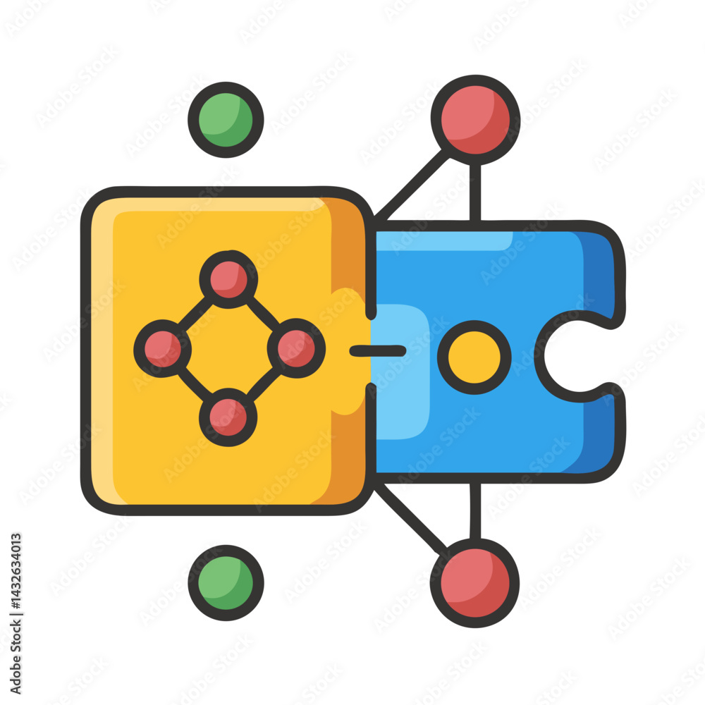 Poster puzzle piece connection with network, integration, and relationship concepts