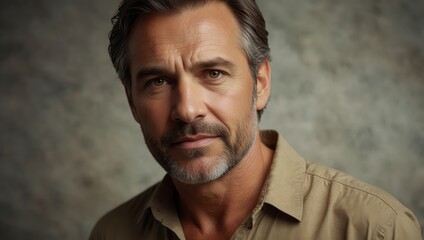 A close-up portrait of a distinguished middle-aged man with graying hair and a beard, looking intently at the camera.