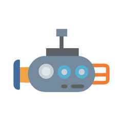 Cartoon Submarine Illustration on Black Background, Underwater Vehicle