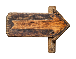 Rustic wooden arrow sign nature directional guide isolated on transparent background