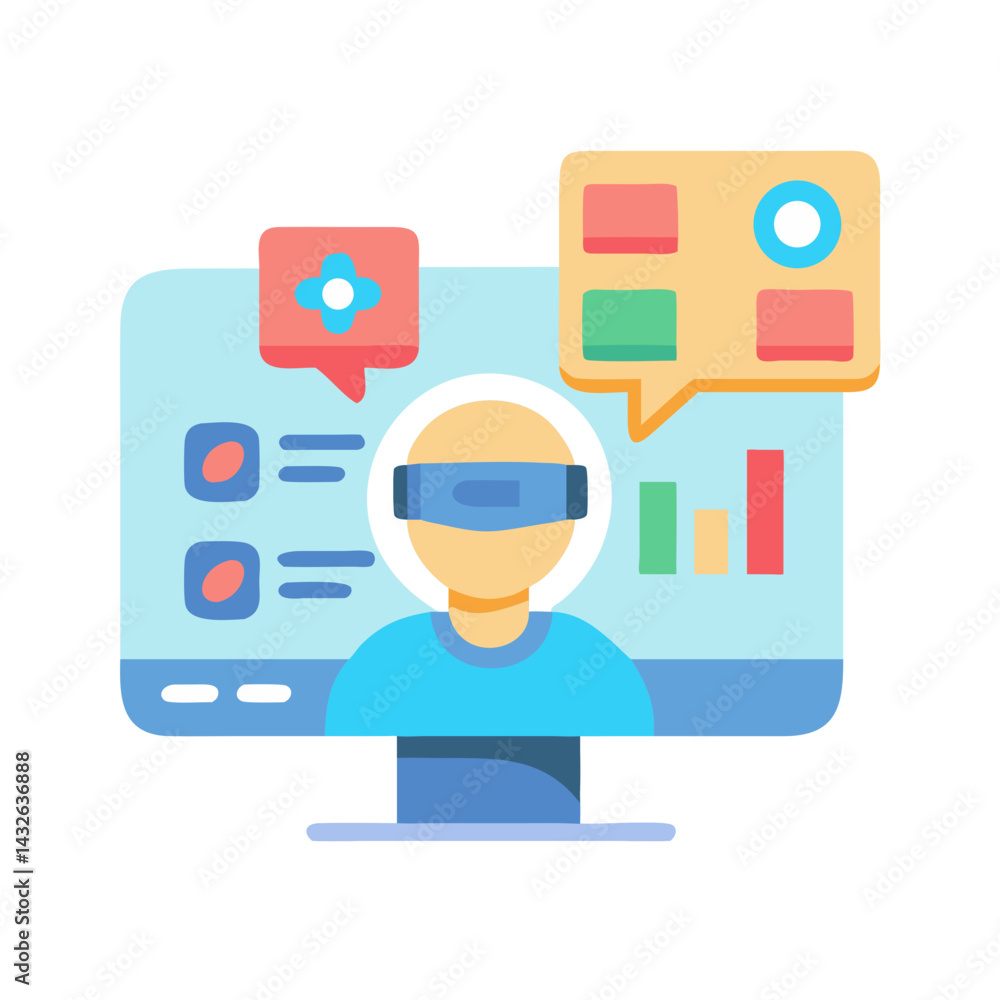 Poster virtual reality analysis on a computer screen illustration