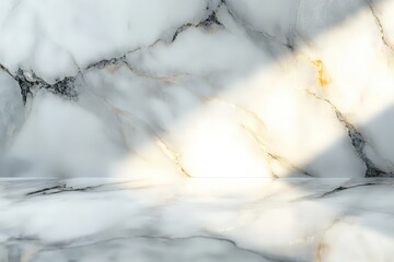 Elegant white and gray marble surface with sunlit highlights.
