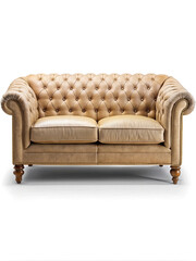 Elegant Chesterfield sofa with button tufting and light brown leather upholstery