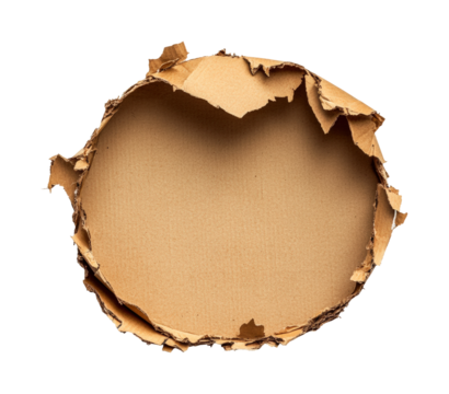 Creative cardboard circle minimalist top view isolated on transparent background