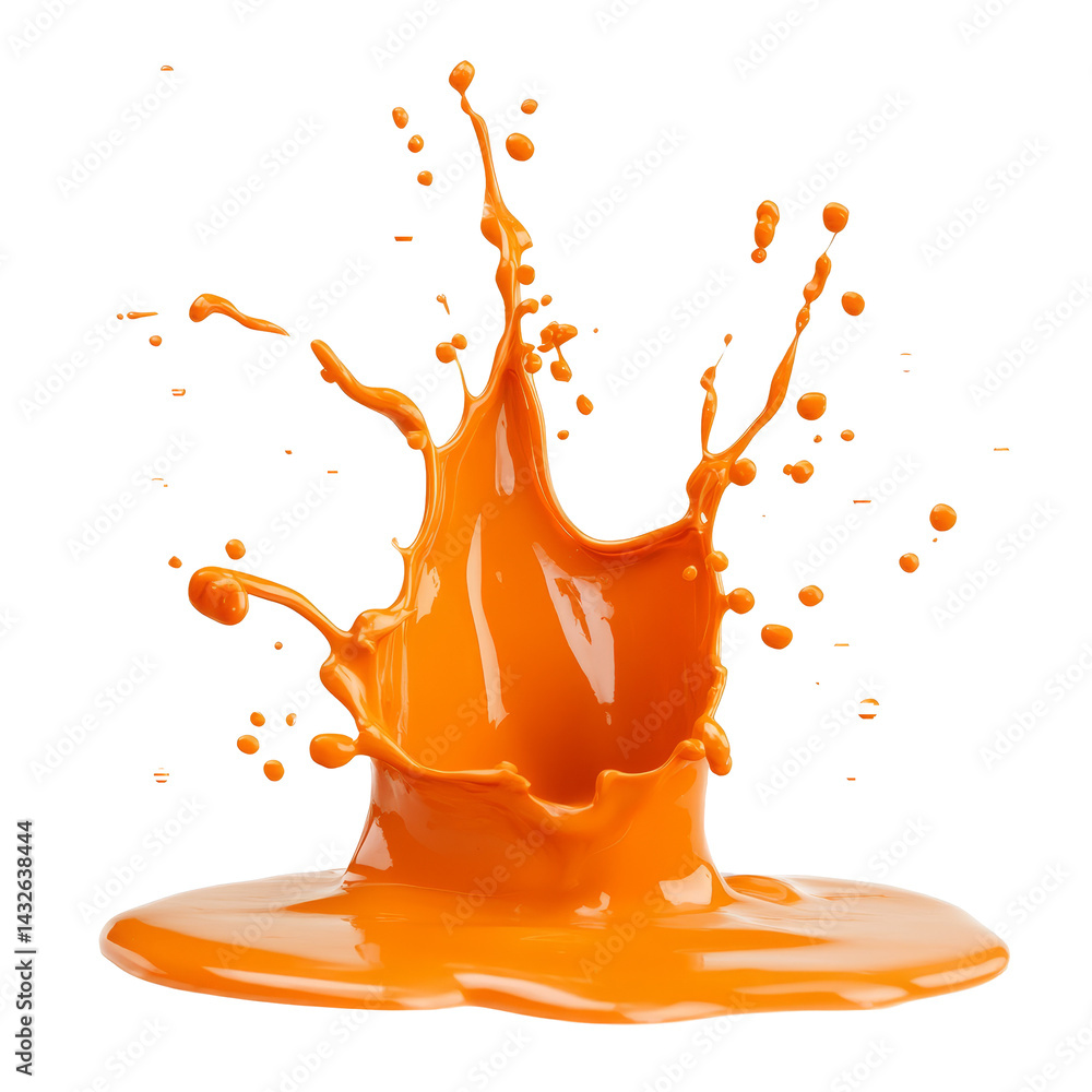 Poster captivating orange paint splash creating dynamic patterns on a transparent background during artisti